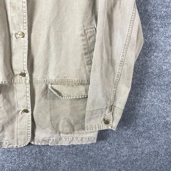 Vtg LL Bean Jacket Womens Large Beige Canvas Chore Barn Coat Shacket 80s Retro - Picture 9 of 16